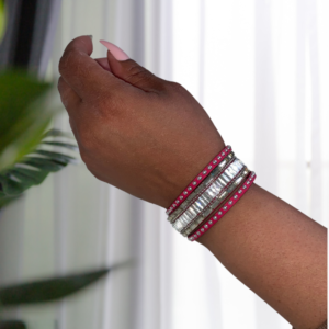 Image of the Pink Suede Rhinestone Bracelet.
